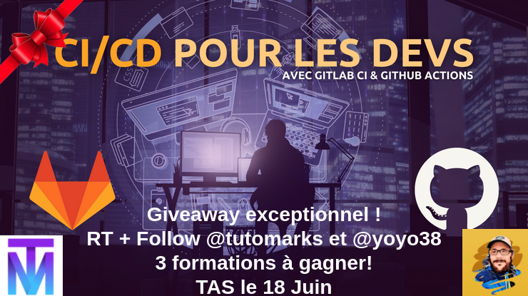 Pour les 2 ans de #Tutomarks et pour vous remercier je vous propose de gagner
3 formations "CI/CD pour les devs" de @yoyo38 (un énorme merci à toi 😘) à gagner

Pour participer:
➡RT ce tweet
➡️Follow <a href="/tutomarks/">Tutomarks</a> et @yoyo38 

Tirage au sort le Samedi 18 Juin 2022