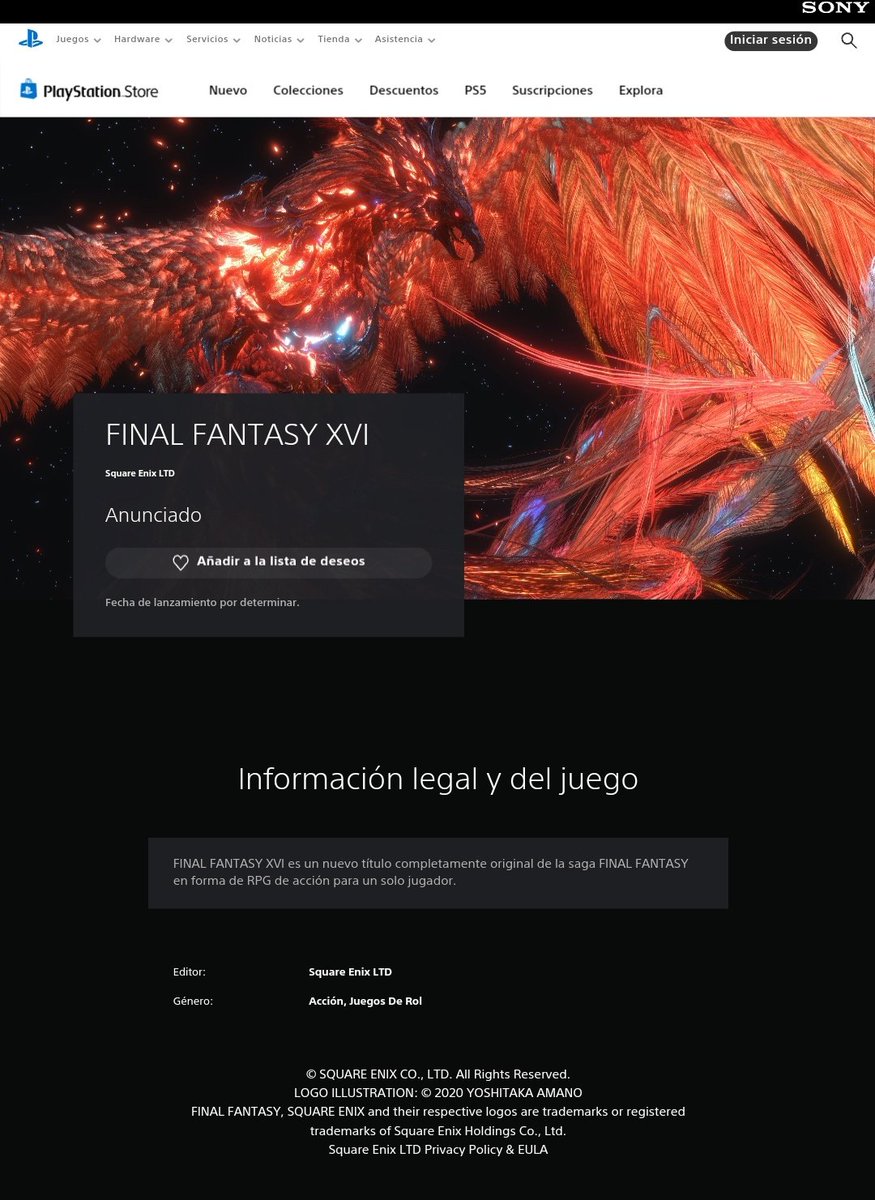 ComunidadFF's tweet photo. Final Fantasy XVI ya aparece anunciado en la PlayStation Store, a falta de conocer su fecha de lanzamiento y precio. https://t.co/9IWU8xZytu
