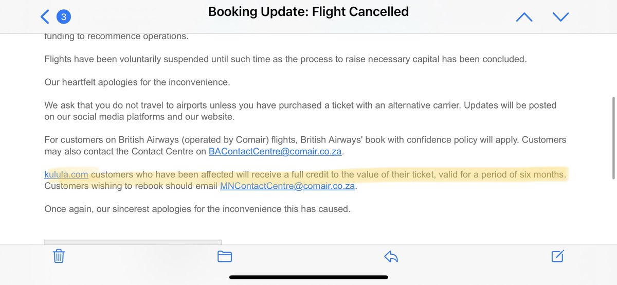 sj_herr's tweet photo. @Vitality_SA @kulula has now revoked their refund messaging in their emails and is now only offering a credit. Shameful @wendyknowler @Discovery_SA https://t.co/1SHGktCKds