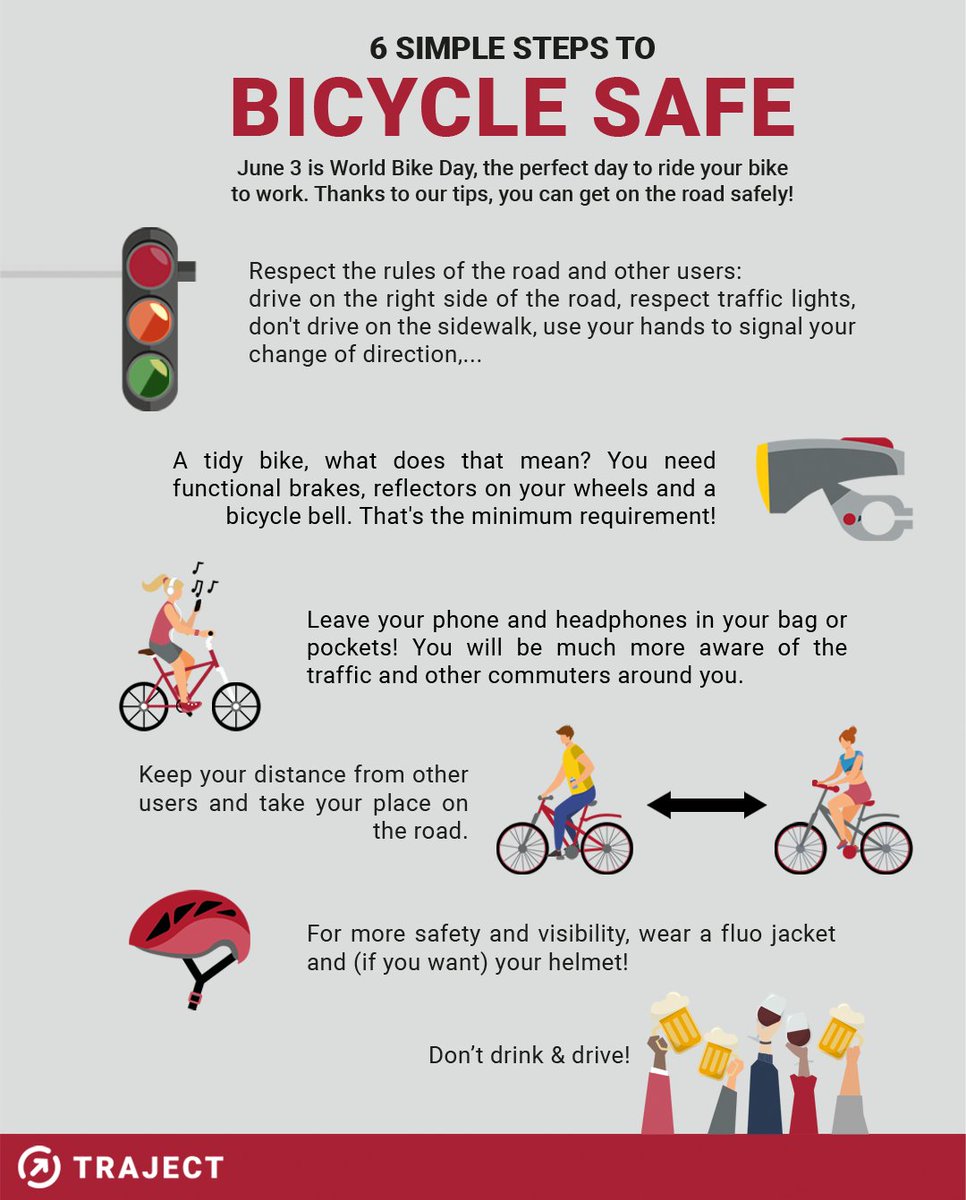 TrajectMobility's tweet image. Tomorrow is World Bike Day 2022: the perfect time to take the bike to work! 🚲 But how to do that in a safe way? 🤔 Find out using our 𝟲 𝘁𝗶𝗽𝘀 𝗳𝗼𝗿 𝗯𝗶𝗸𝗲 𝘀𝗮𝗳𝗲𝘁𝘆! #bicycle #worldbikeday2022 #roadsafety