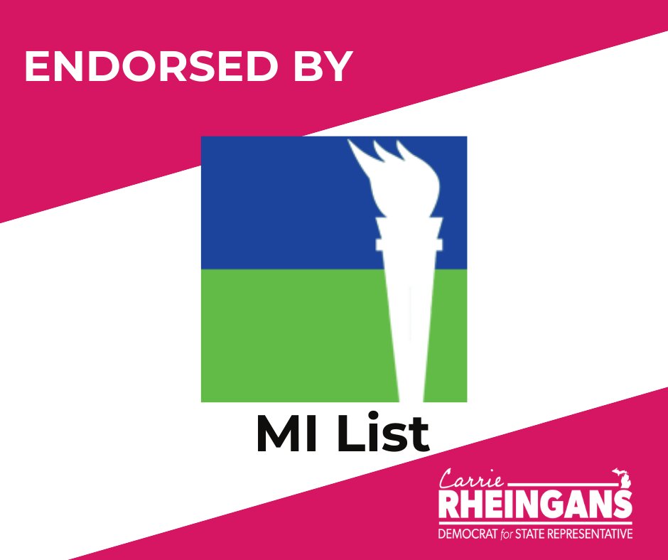 RepRheingans's tweet photo. "MI List proudly endorses Carrie Rheingans for the 47th House District. She embodies hard work, empathy, dedication, and tenacity. She continues to be a strong advocate for the rights of women, LGBTQ+ community members, and BIPOC people.” #MIList #Rheingans4Rep 1/2 https://t.co/heuExVXOil