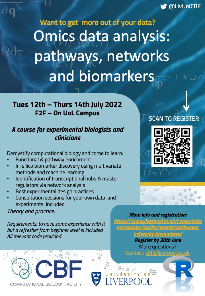 LivUniCBF's tweet photo. Extra, extra!! we are launching a #new #course!! #biomarkers #pathways #networks #omics analyses for wet scientists https://t.co/gpdAbchOVw