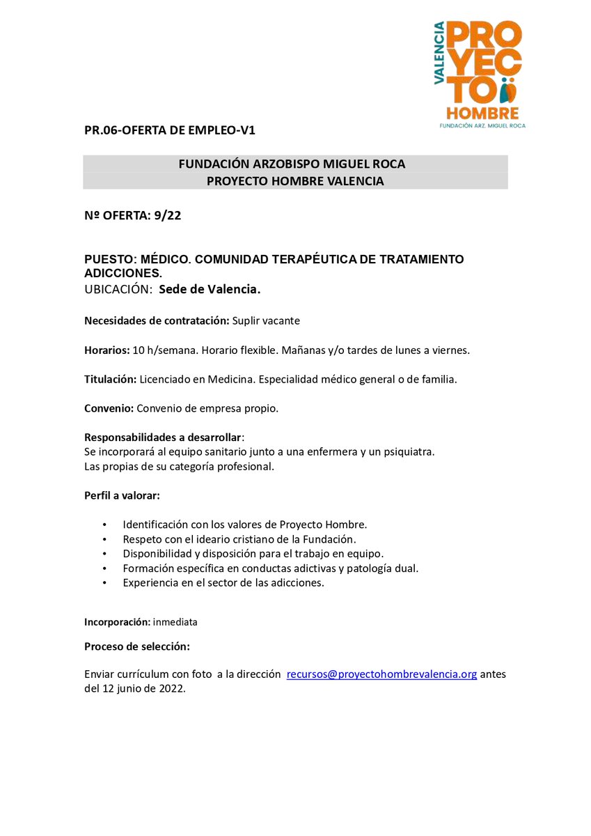 Phombrevalencia's tweet photo. OFERTA DE EMPLEO👩‍⚕️👨‍🔬🩺💉 https://t.co/z2sOev5aQU