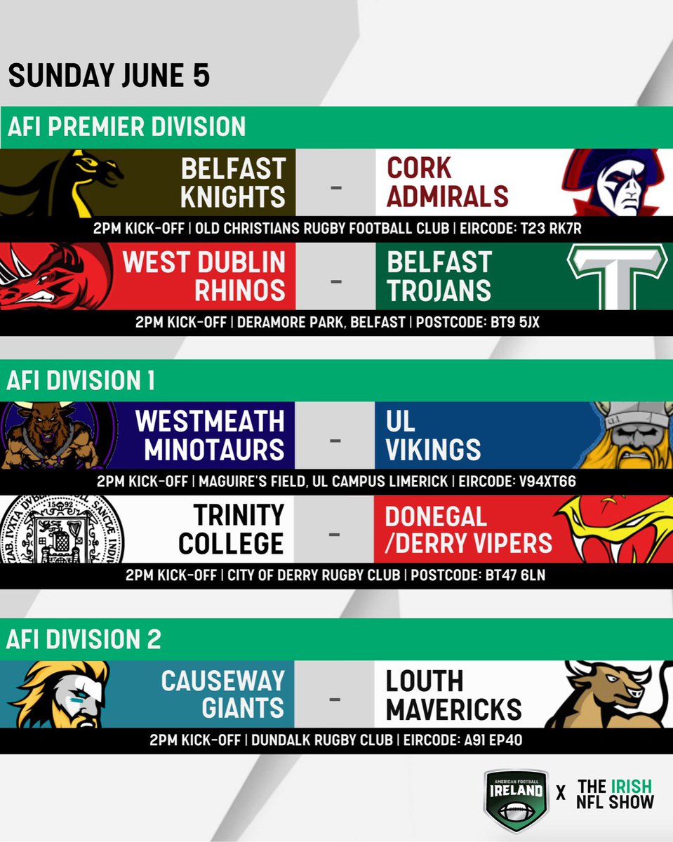 IrishNFLShow's tweet image. A big bank holiday weekend in @a_f_ireland 🏈

#LocalGame | americanfootball.ie