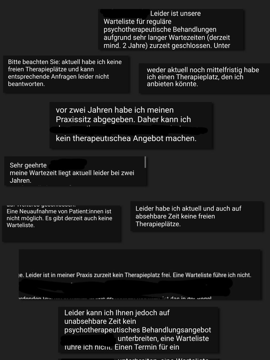 Stell dir vor du hast z.B. eine Depression, kriegst eine Liste von TherapeutInnen, schreibst E-Mails und das ist alles, was du zurückbekommst: