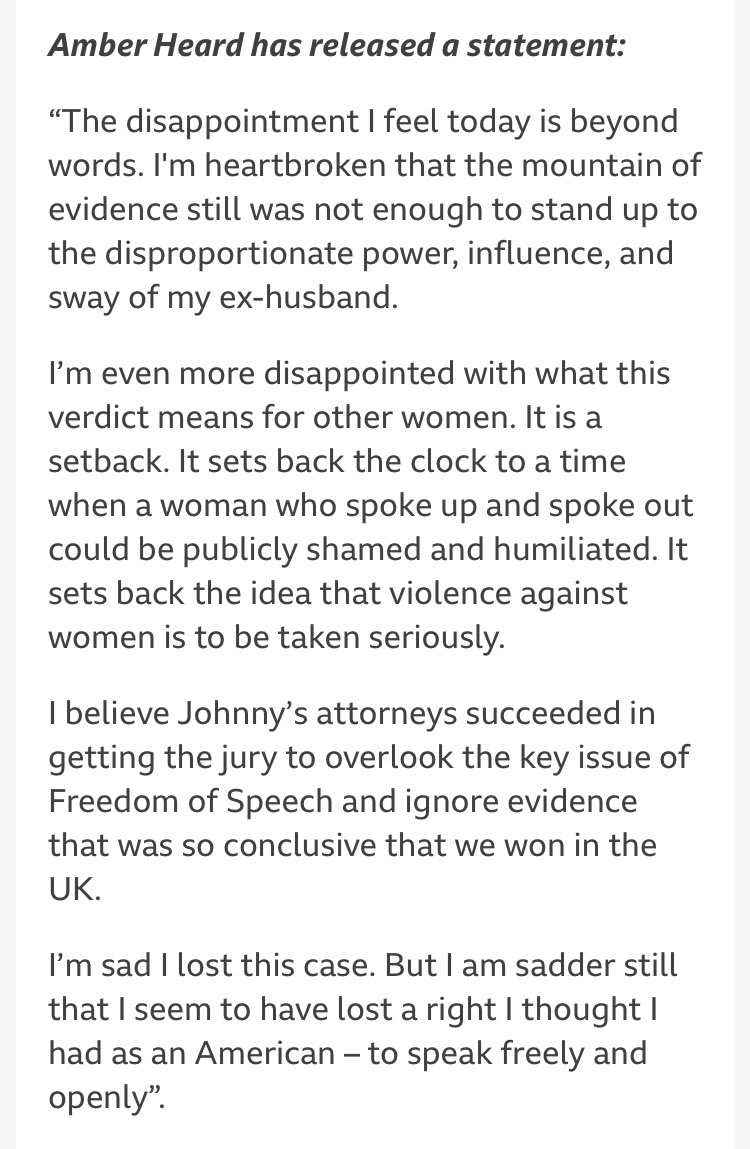 TheSpeakmanss's tweet image. I don’t often speak out on sensitive issues, but as a WOMAN &amp;amp; previous victim of domestic violence I’m offended by #AmberHeard’s statement. Typical abuser, passing blame &amp;amp; no shred of acceptance of responsibility! The evidence was clear &amp;amp; fairly presented😞 #JusticeForJohnnyDepp