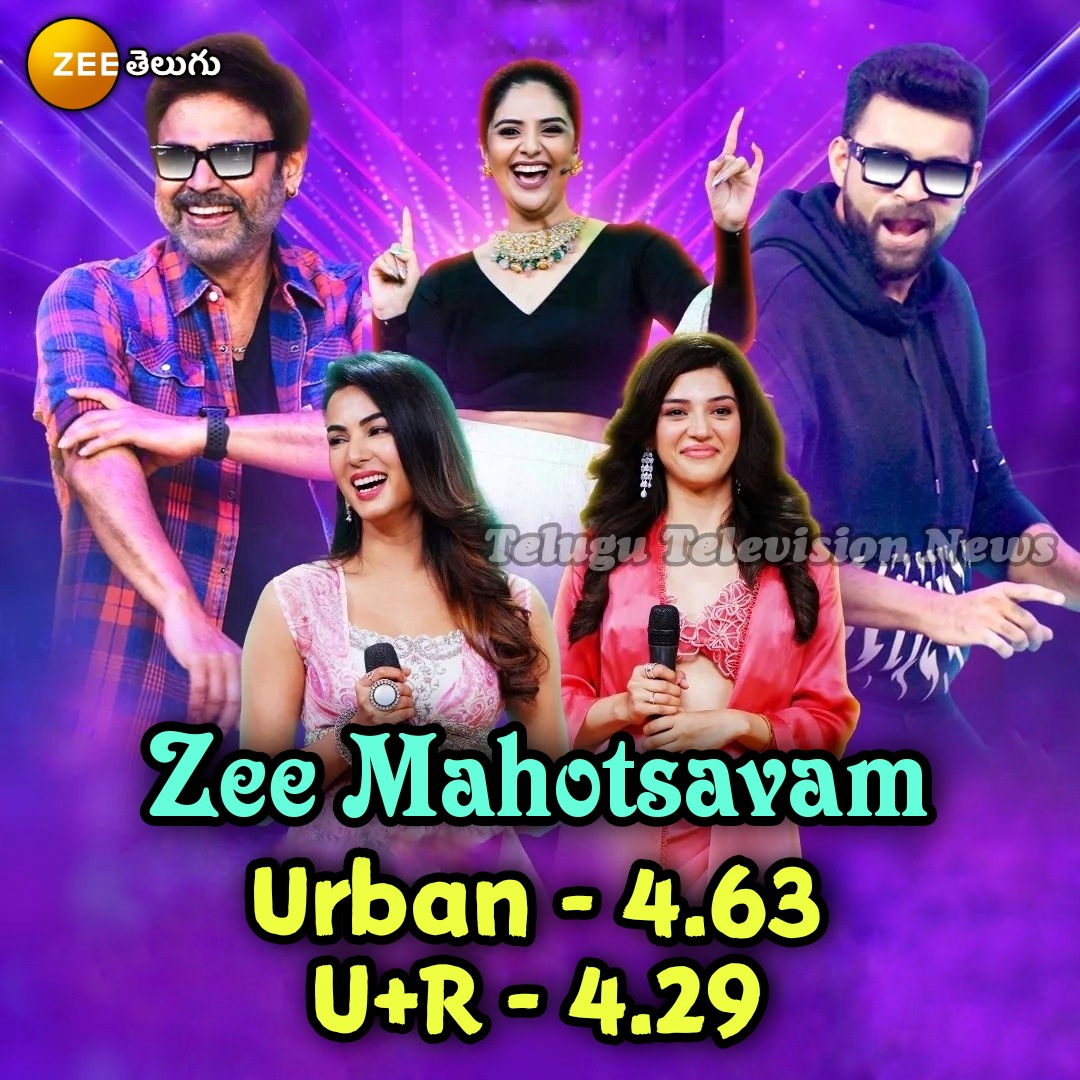 #ZeeMahotsavam event On #ZeeTelugu Gets 4.63 TRP in Urban Markets And 4.29 TRP in U+R Markets