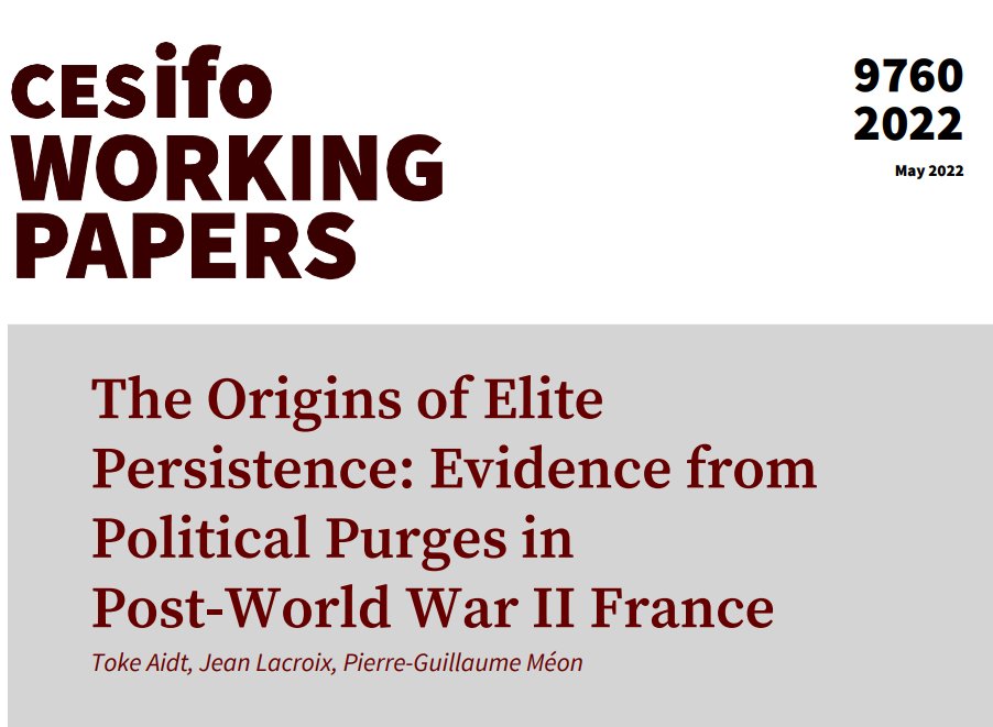 CESifo (@cesifonetwork) on Twitter photo The Origins of Elite Persistence: Evidence from Political Purges in Post-World War II France | Aidt, Toke / <a href="/JeanLacroixEcon/">Jean Lacroix</a> / <a href="/pgmeon/">Pierre-Guillaume Méon</a> | #EconTwitter cesifo.org/en/publikation… The Origins of Elite Persistence: Evidence from Political Purges in Post-World War II France | Aidt, Toke / <a href="/JeanLacroixEcon/">Jean Lacroix</a> / <a href="/pgmeon/">Pierre-Guillaume Méon</a> | #EconTwitter cesifo.org/en/publikation…
