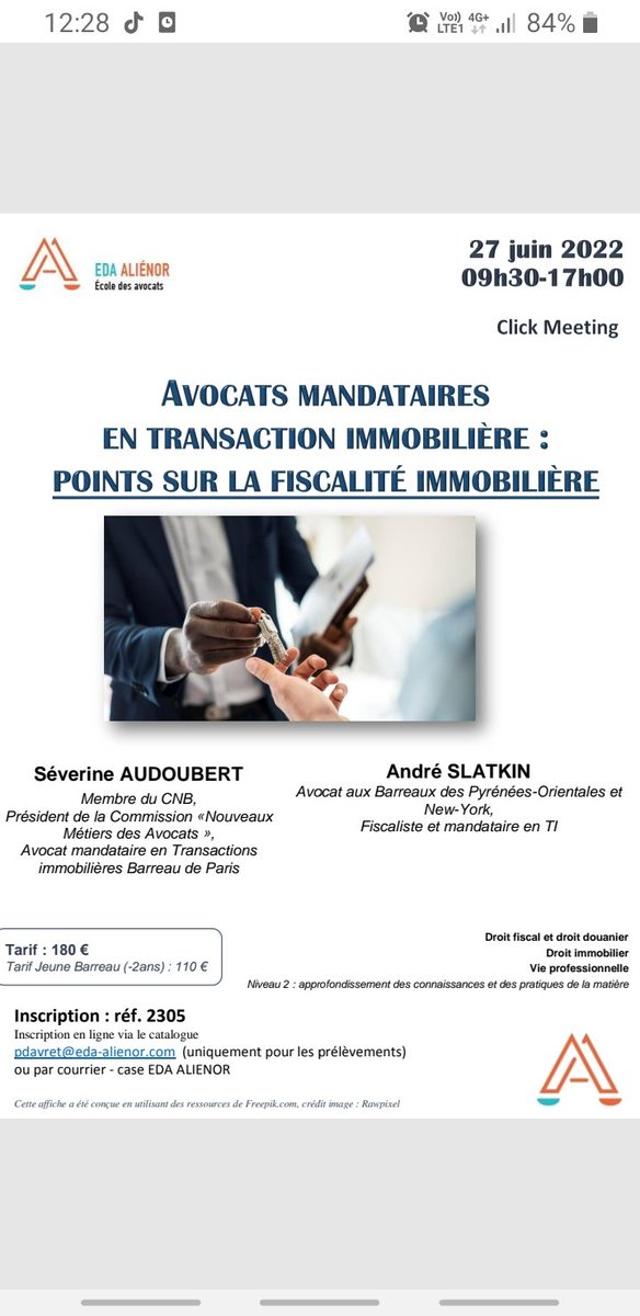 # Avocat mandataire en transaction immo et fiscalité : ce qu il faut IMPÉRATIVEMENT  savoir
Formation ouverte aux confreres de TOUS les Barreaux 
<a href="/CNBarreaux/">Conseil national des barreaux - les avocats</a>