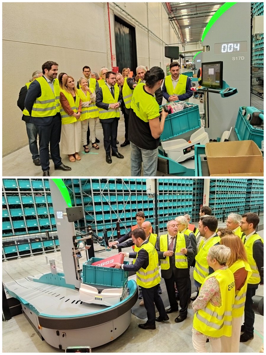 govcatcentral's tweet photo. El president del @govern, @perearagones, ha inaugurat la  instal·lació logística robotitzada d'@EsboLogistic, a Sallent (el #Bages), juntament amb la #delegada a la #CatalunyaCentral, @RosaVestit, i l'alcalde de @somsallent, @Ribalta29.
ESBO té 23 anys d'experiència en el sector. https://t.co/3xM7iRPPLB
