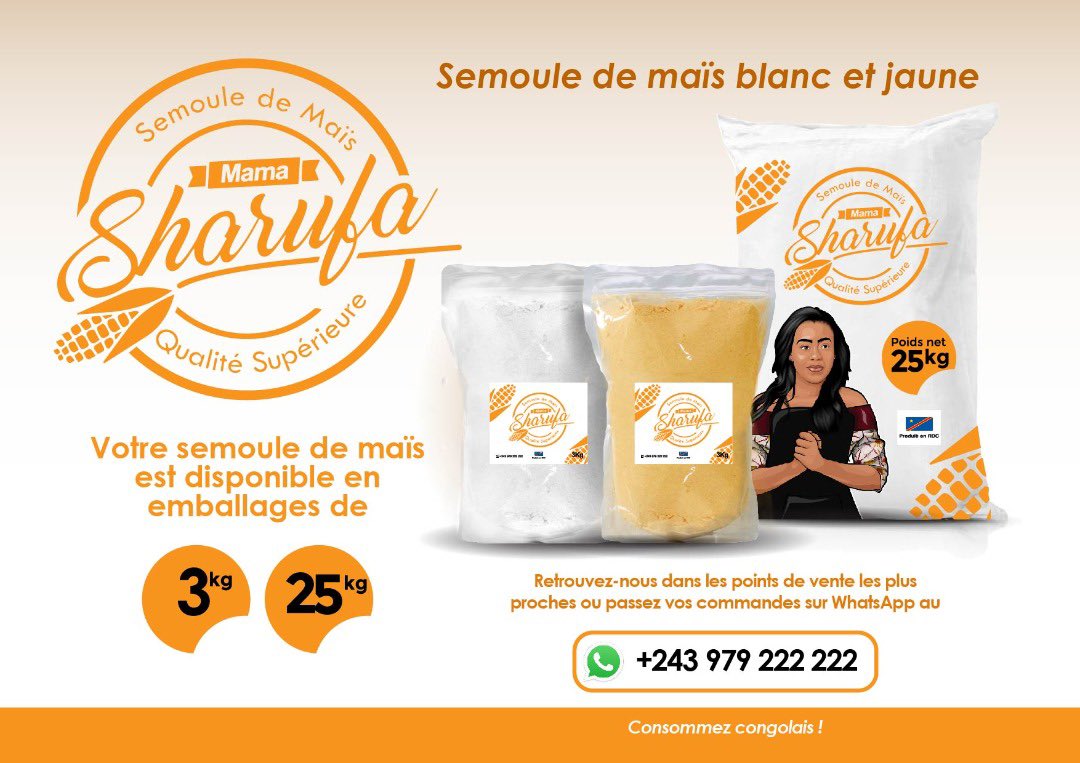 Sharufa_'s tweet photo. Votre gamme de semoule de maïs s’est élargie depuis temps avec l’arrivée de notre #Musthave semoule de maïs blanc 😍 un goût délicieux pour votre fufu ou vos bouillies
Contactez-nous par écrit (et non les appels) pour vos commandes +243979222222 🌽 livraison gratuite @eloahagency https://t.co/htmve7TiYV