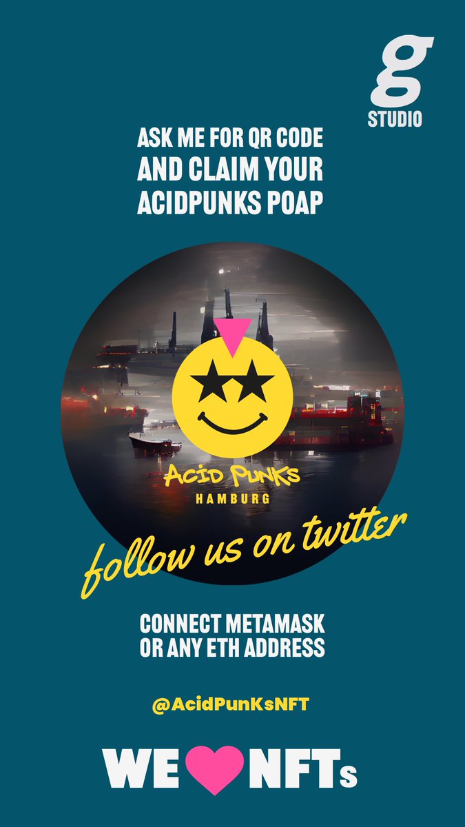 gorillostudio's tweet photo. Meet me in HAMBURG June 2 - 8 and ask for the QR Code to get your AcidPunKs NFT &amp; follow us on twitter • @AcidPunKsNFT
WE💜NFTs #gorilloSTUDIO #art #nfts #poap https://t.co/2SVpVtukuj
