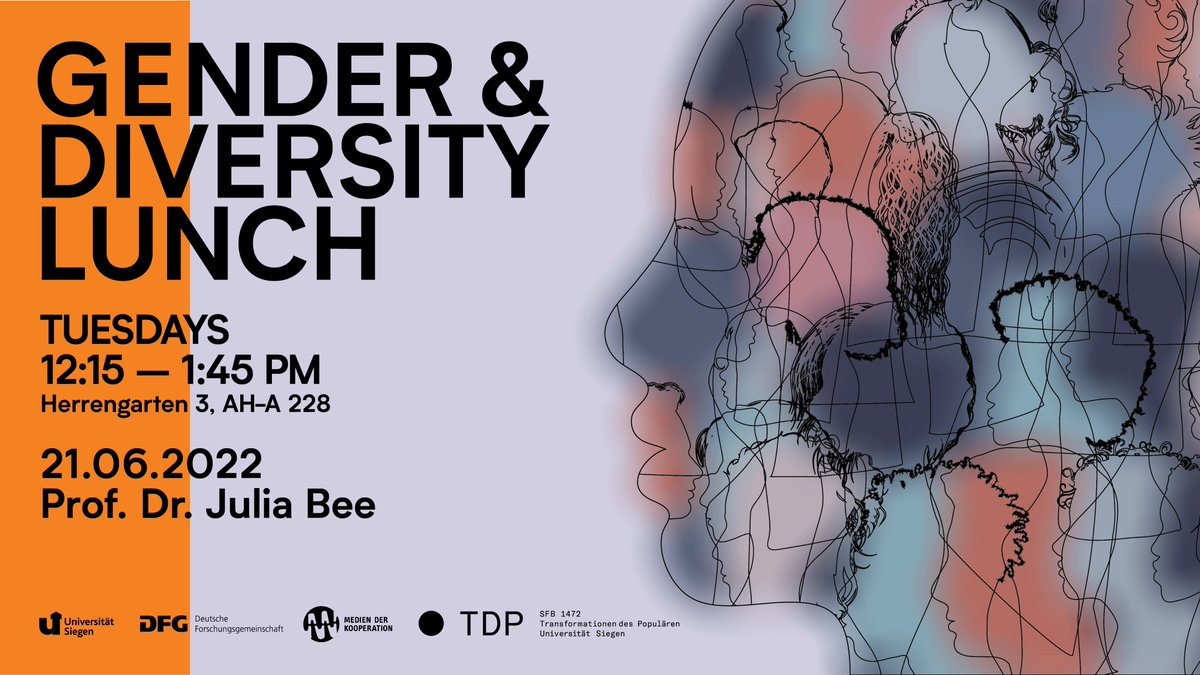 Next Tuesday we continue our "Gender &amp; Diversity Lunch" in cooperation with <a href="/sfb1472/">● TDP – Transformationen des Populären</a>: We are happy to welcome Julia Bee, professor for media aestehtics 
<a href="/UniSiegen/">Universität Siegen</a> 🗒️ bit.ly/3GFcDdX