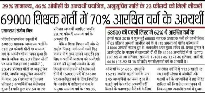 69000 शिक्षक भर्ती में overlapping से सवर्णों के साथ सौतेला व्यवहार क्यों किया जा रहा है?
115 पाने वाला सवर्ण  बाहर है और 90 अंक वालों को नौकरी दिए जा रहे हैं
याद रखना ना हम भूलेंगे ना माफ करेंगे
<a href="/myogiadityanath/">Yogi Adityanath</a> <a href="/brajeshpathakup/">Brajesh Pathak</a> <a href="/shalabhmani/">Dr. Shalabh Mani Tripathi</a> <a href="/drdineshbjp/">Dr Dinesh Sharma BJP</a> <a href="/thisissanjubjp/">Sandeep Singh</a> <a href="/UPGovt/">Government of UP</a>
