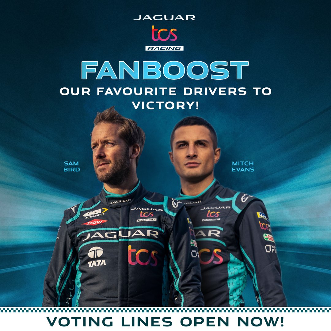 TCS's tweet photo. The time has come to help your favourite driver emerge victorious 💯

Visit the Formula E official FANBOOST page to vote: https://t.co/KFLvHgJNDd

#ReimagineRacing #JaguarElectrifies #RaceToInnovate #ABBFormulaeE #FanBoost https://t.co/FVQkPXZGK0