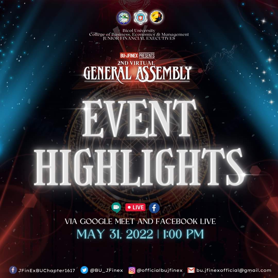 BU_JFinEx's tweet photo. 𝘿𝙤𝙣𝙚 𝙛𝙤𝙧 𝙩𝙝𝙚 𝙨𝙚𝙢𝙚𝙨𝙩𝙚𝙧!

The 2nd General Assembly of the Bicol University Junior Financial Executives commenced yesterday, May 31, 2022 via Google Meet and Facebook Live. This was a step to end the current school year that we had. https://t.co/8E43z56SQS