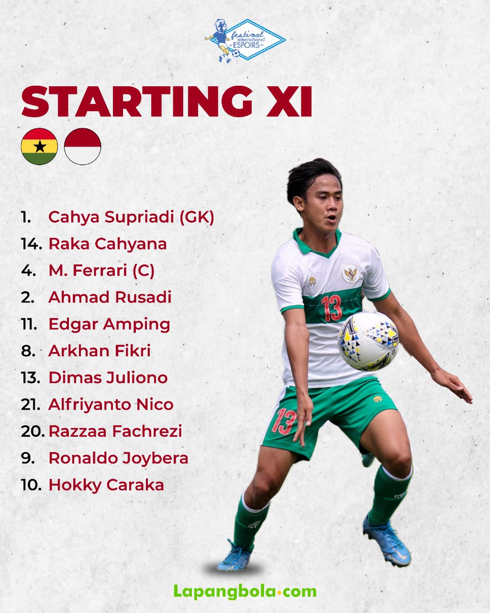 lapangbolastats's tweet photo. 11 pertama yang diturunkan untuk menghadapi Ghana di Turnamen Toulon 2022.
#Lapangbolacom #LapangbolaStats #StatsYourGame #ToulonTurnament #Tournoi #IndonesiaDay #Indonesia https://t.co/UqRklmYxIH