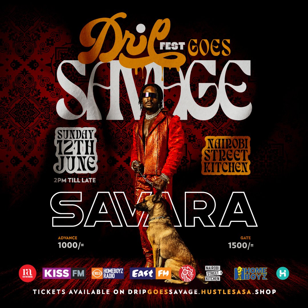 Bree Mo'ngina! (@beebree0) on Twitter photo Radio Africa and Sol Generation presents Drip Goes Savage on the 12th June 2022 from 2PM at Nairobi Street Kitchen headlined by <a href="/savarafrica/">Savara Savara Savara</a>
Grab your tickets from dripgoessavage.hustlesasa.shop and showcase your drip!!
#DripFestGoesSavage Radio Africa and Sol Generation presents Drip Goes Savage on the 12th June 2022 from 2PM at Nairobi Street Kitchen headlined by <a href="/savarafrica/">Savara Savara Savara</a>
Grab your tickets from dripgoessavage.hustlesasa.shop and showcase your drip!!
#DripFestGoesSavage