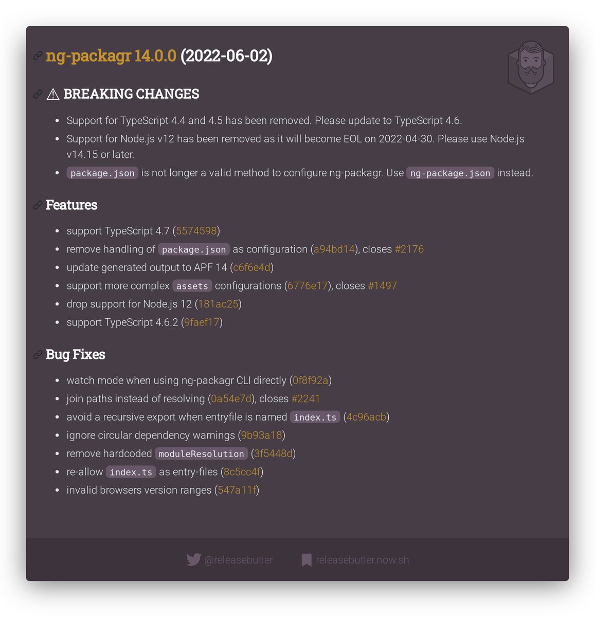 releasebutler's tweet image. 🔥 New ng-packagr Release 🚀
  
📦 v14.0.0 
🏛 MAJOR RELEASE 🎉🎉🎉

🏷️ #ngpackagr #angular #angular-library #typescript #library #release #changelog #releasebutler

🔗 github.com/dherges/ng-pac…