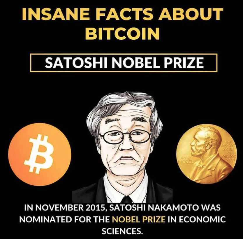 November 2015, Satoshi Nakamoto was nominated for the Nobel prize in economic sciences.

#cryptocurrencys #bitcoininvesting #bitcoinuk #verge #bitcoinasia #cryptotrader #xmr #bitcointechnology #bitcoincharts #digitalcurrency #cryptomining #blockchaintechnology #binance #bitcoinex