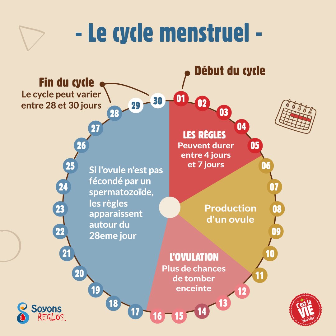 MerciMonHeros's tweet photo. Tu as un cycle régulier et tu as toujours quelques difficultés à calculer ton cycle menstruel ? 

Nos amis de C'est la vie  ont fait cette superbe roue qui te permettra de mieux repérer ta période d'ovulation et l'arrivée de tes règles. 
#MerciMonHeros #BrisezLesTabous https://t.co/iR85ECpqOf