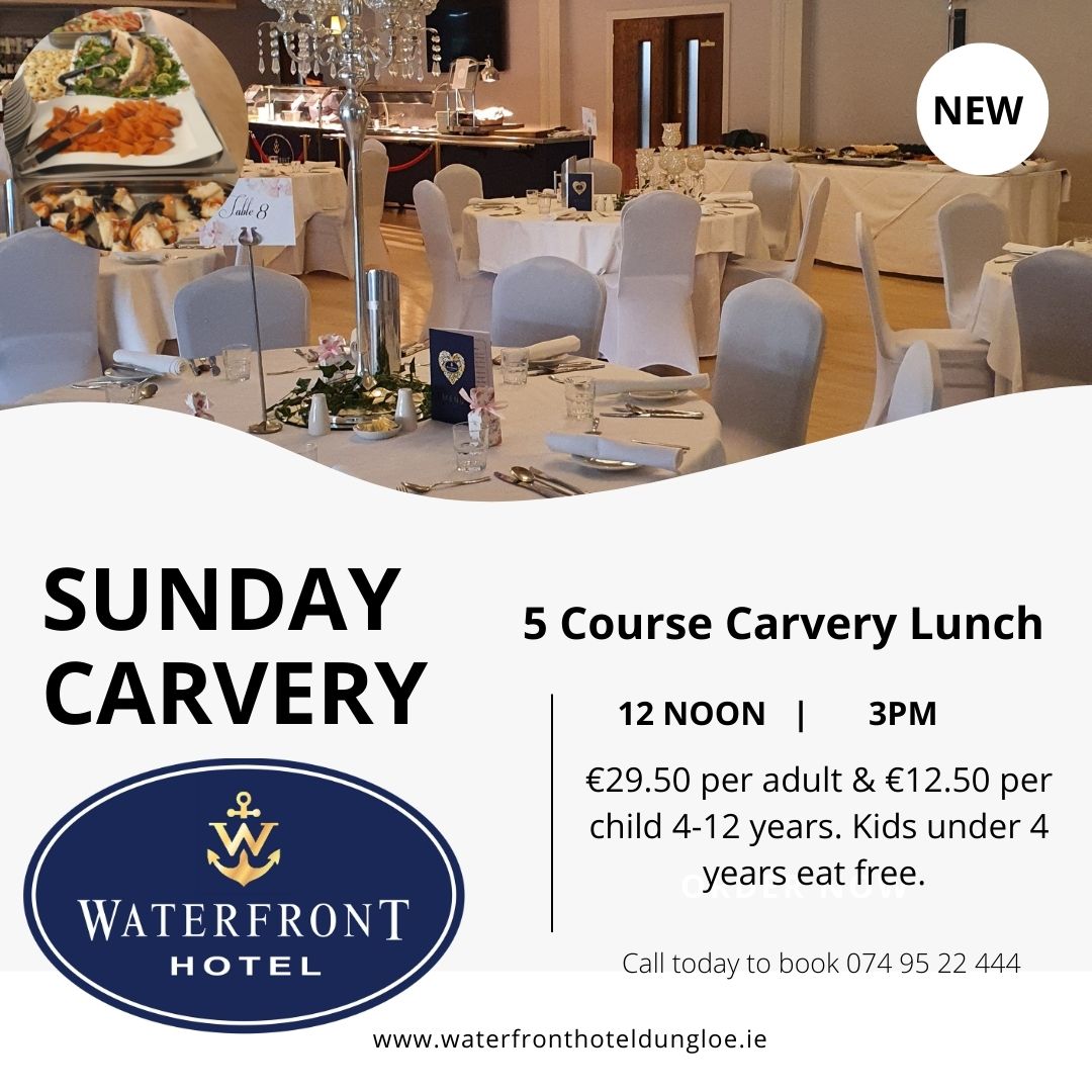 waterfront1234's tweet photo. Some news to share with our FB fans. 
Our all new Sunday carvery kicks of this weekend.  To avoid disappointment book today!  Enjoy your long weekend &amp; treat yourself.  #sundalcarvery #treat #foodie #dungloe #discoverdonegal https://t.co/A2caUgZOdu