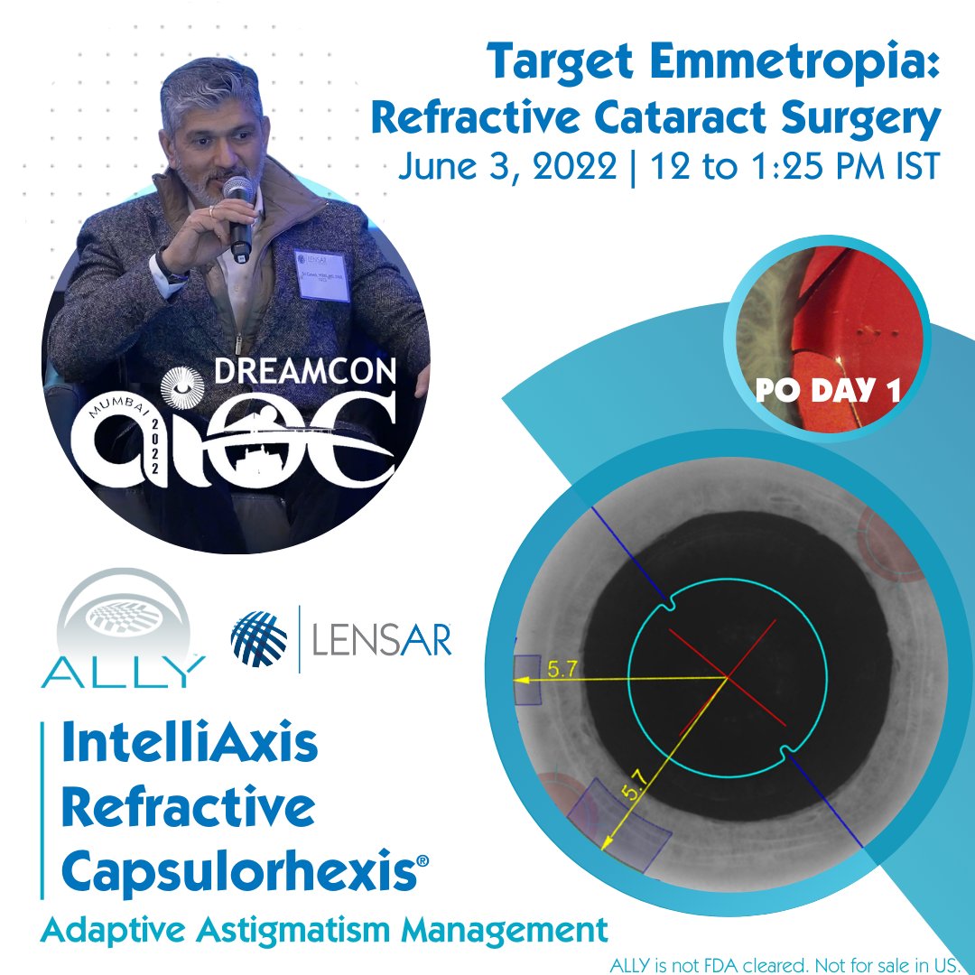 LENSAR's tweet photo. Dr. Ganesh's session on Mastering #ToricIOL Implantation features #IntelliAxis, the only capsular mark guiding precise alignment in pre, intra, and post-op stages of #refractive #FLACS. Learn more https://t.co/2BeonjgGuT
#AIOS2022 #Dreamcon @Nethradhama1 @Nethradhama @AiosOffice https://t.co/uyzZKn6nFs