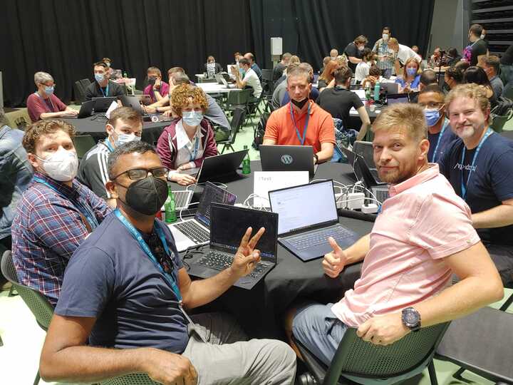#XWP Testing with WordPress Core Test team table at #WCEU2022 #WCEU with Piotr Bak, 
@creativeandrew1, <a href="/ironprogrammer/">ironprogrammer</a>, Daria K <a href="/yoast/">Yoast</a>
