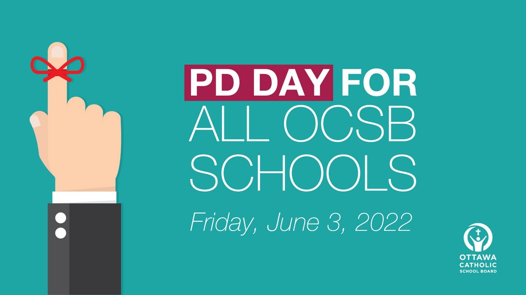 OttCatholicSB's tweet image. 📣 Reminder: Friday, June 3, 2022 is a PD Day for all #ocsb in-person and virtual students. 🔗For more calendar dates, please visit: ocsb.ca/calendar #ocsbBeCommunity