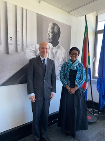 Excellent mtg 2day w/ @AmbPeschke. Discussed tackling drivers of inequalities, #GlobalAIDSStrategy, 🇿🇦AIDS response incl need to boost HIV prevention & vaccine production. Thank you for 🇩🇪 contd commitment 2 invest in global health to #endAIDSby2030  @annshongwe @Winnie_Byanyima