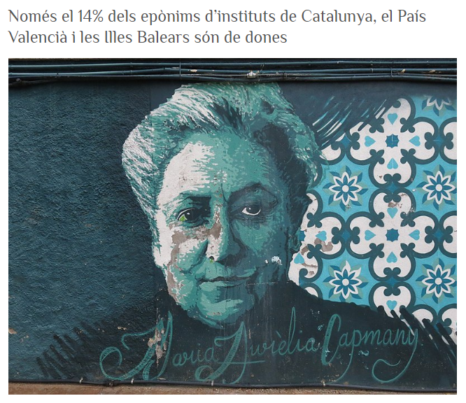 AmicalWikimedia's tweet photo. 🚨 Només el 14% dels epònims d’instituts de Catalunya, el País Valencià i les Illes Balears són de dones
↗️ L'informe de #mesdones assenyala que hi ha centres docents amb noms de dones de les quals no hi ha informació i proposa visibilitzar-les
https://t.co/mrPkwb2YaH https://t.co/cydDue5NUO