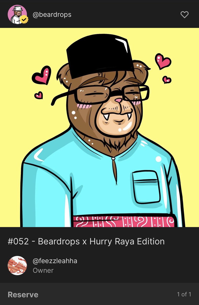 beardropsmy's tweet photo. Thank you @RockingDino and @elkotakseni for taking photos with Beardrops the other day. As promised, here’s the Hurry Raya limited edition NFT for you both. Welcome to the bear universe! #BEARDROPS #GoodVibesOnly 🐻 https://t.co/oGrfeNOUJC