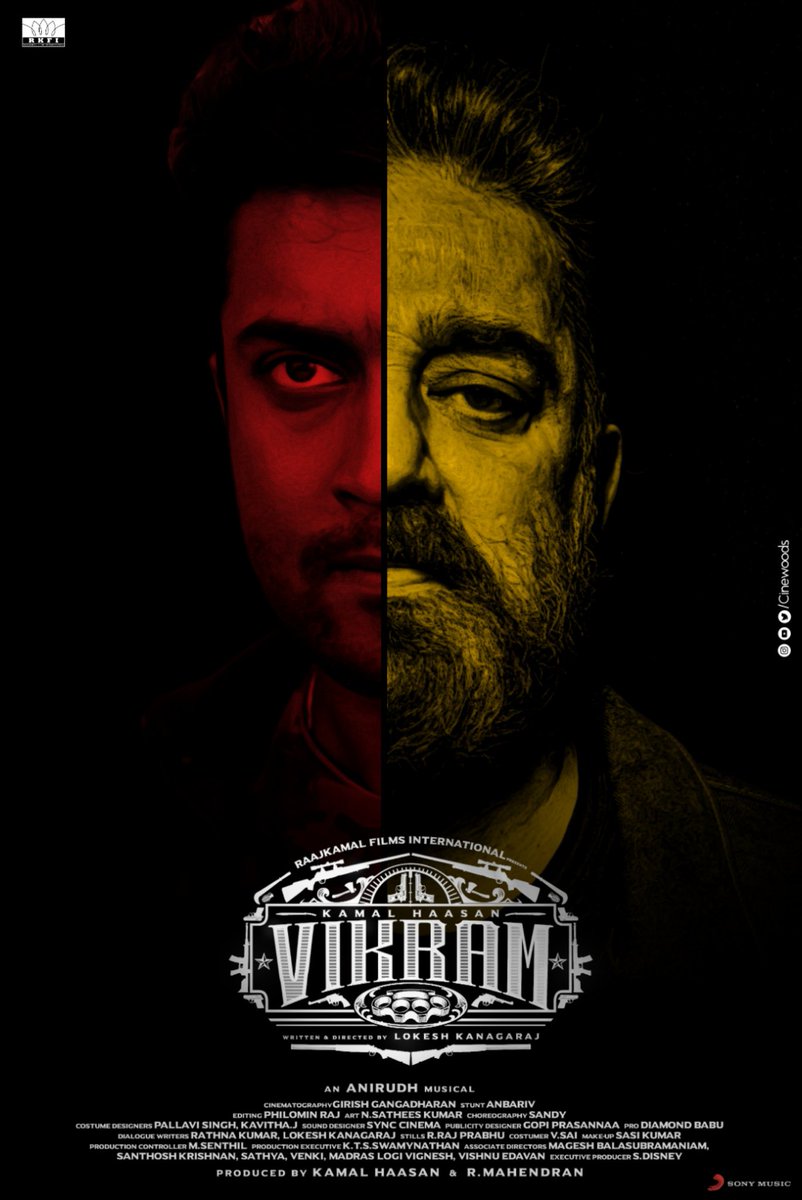 Cinewoodsoffl's tweet photo. 🔥VIKRAM🔥

#Vikram Fanmade Poster!!

Design: @Cinewoodsoffl 

#KamalHaasan #Suriya #VijaySethupathi #FahadhFaasil #VikramInAction #VikramHitlist https://t.co/SoEiTCLYrJ