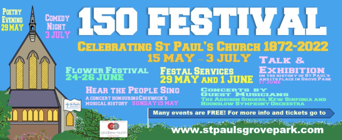 We Are 150 - The Festival Continues
￼Here's what's on offer following on from this week's celebrations:
- A History Talk: Parish, Church &amp; Community - Fri 17th June, 6:30pm
- Flower Festival - Saturday 25th June opens at 10:00am
- Comedy Night - Sunday 3 July