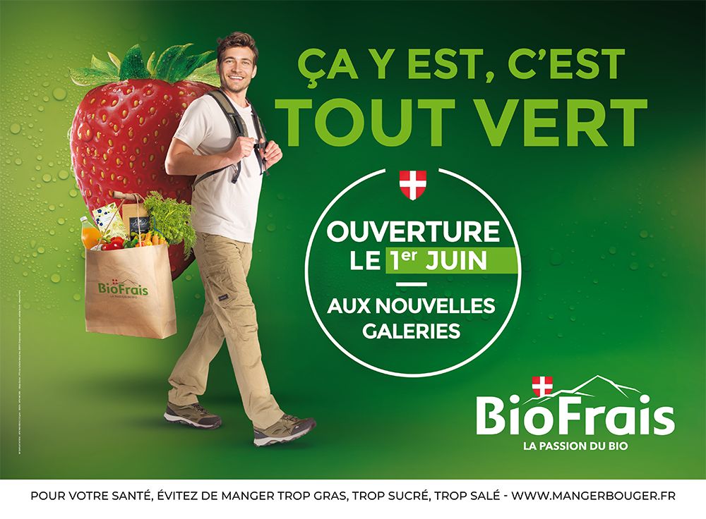 Après 1 semaine de teasing, l'enseigne Biofrais annonce l'ouverture d'un magasin aux Nouvelles Galeries à #Annecy 🌱

→ concept + dispositif imaginé &amp; piloté par l'<a href="/agencefelix/">Agence Félix</a> avec l'agence Planning, comprenant affichage, street marketing, radio et digital. 

#publicité