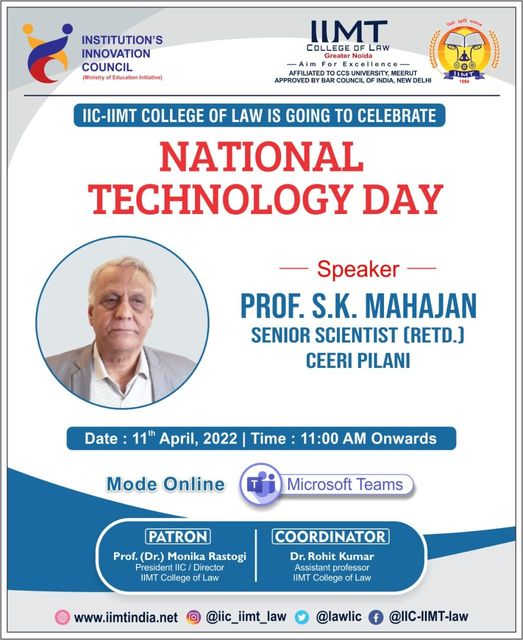 LawIic's tweet image. IIC-IIMT College of Law celebrated &quot;National Technology day&quot; on 11th April, 2022.
.
iimtindia.net/iimt-college-l…
Call Us: 9717015300, 9911009144
.
#technology #TechnologyDay2022 #technologyday
#LawInnovatonCouncil #innovationCouncil
#IICLaw #InstitutionInnovationCouncil
#lawcollege