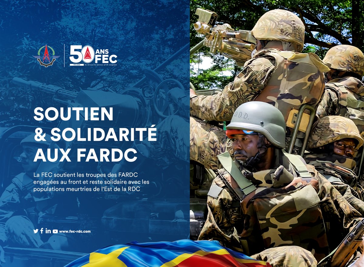 FECRDC's tweet photo. Dans le #NordKivu et partout en #RDC , la #FEC se mobilise pour soutenir non seulement les troupes des @FARDC_off au front mais aussi les populations meurtries de l'Est ๐จ๐ฉ
#BendeleEkweyaTe #TombolaBendele #FERDC #DRC #BatirEnsemble
๐๐https://t.co/57XjEIMd8D https://t.co/8bvF0BZHK8