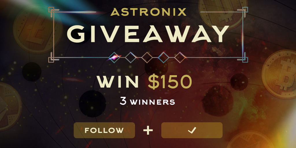 astronix_online's tweet photo. 🎁Astronix 150$ giveaway🎁

To participate:
1️⃣Retweet this giveaway post
2️⃣Tag at least 3 friends in comments!
3️⃣Follow @astronix_online

🏆3 people will receive $50 each
⌛48 hours 
💎Good luck

 #Astronix #NFTgaming  #P2E #Giveaway #CryptoGiveaway https://t.co/0t8xHC8Wfv