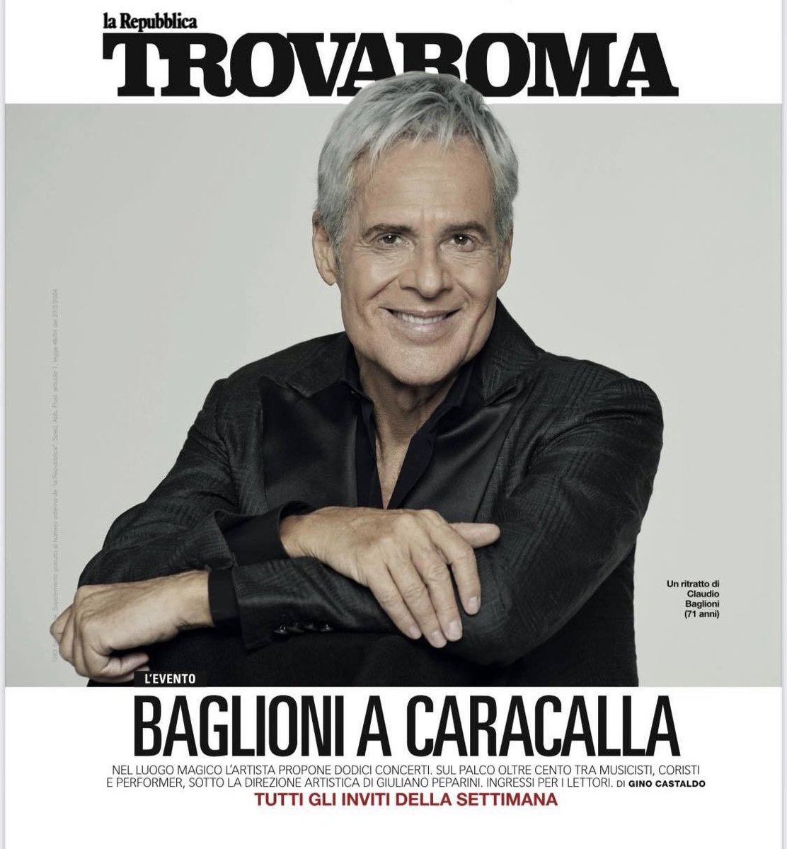 Claudio Baglioni su #TrovaRoma in edicola oggi. 

#DodiciNoteTuttiSu

<a href="/OperaRoma/">Opera di Roma</a> 
#GiulianoPeparini  
<a href="/Orch_It_Cinema/">Orchestra Italiana Del Cinema</a> 
#CoroGiuseppeVerdi 

📷 <a href="/aledobici/">alessandro dobici</a> 
Abiti Kiton