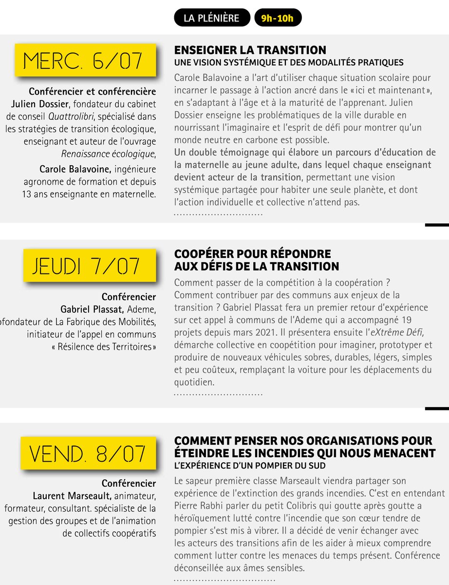 Forum des usages coopératifs "La convergence des transitions" du 5 au 8 /07 à #Brest - C'est 3 plénières introductives avec <a href="/Juliendossier/">juliendossier</a> et <a href="/BalavoineCarole/">Balavoine carole</a> , <a href="/GabrielPlassat/">Gabriel Plassat</a> et @furax37 
Qu'attendez-vous pour vous inscrire ? 👍
forum-usages-cooperatifs.net