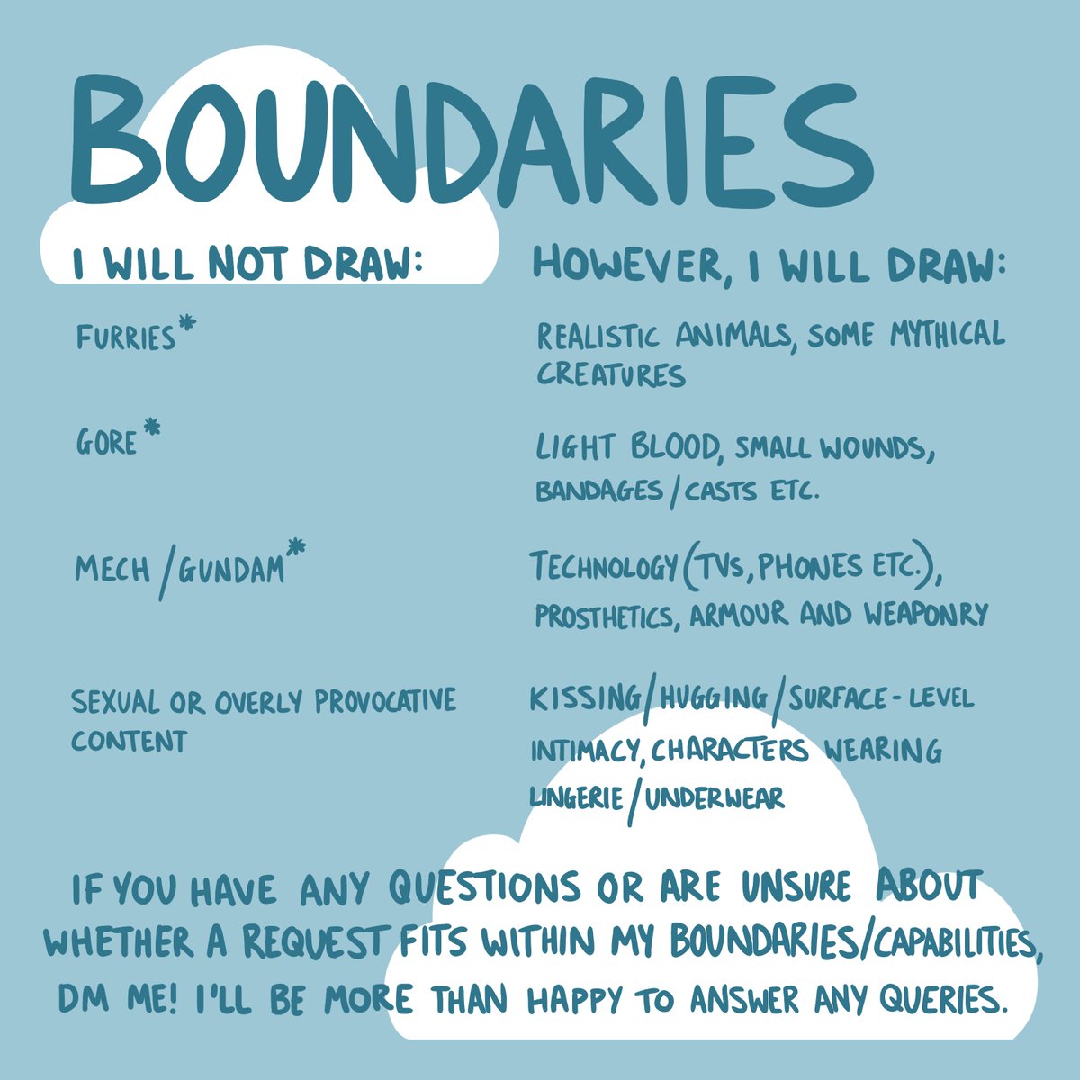 cloudstellation's tweet image. here is my commission info! i take payments via paypal. PLEASE NOTE that the items marked with * are PURELY DUE TO MY SKILL LEVEL. i have nothing against any of these art styles, do not bash anyone for enjoying these art styles or being part of these communities!!!