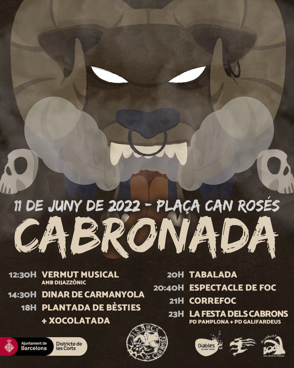 🐐 Cabronada 2022! Us presentem el cartell complet de l'acte; serà un dia ple de festa, bèsties, foc i percu! En els pròxims dies anirem desglossant les activitats, estigueu atentes!

🗓 Ens veiem l'11 de juny!

🔥🥁 FOC I PERCU! 🥁🔥 
#ElsBocsdeCanRosés #lescorts