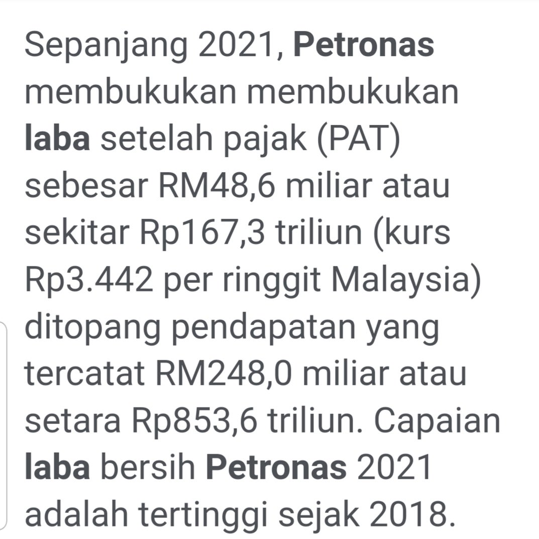 Kok bisa Pertamina rugi Rp 191 Trillun, tapi Petronas untung Rp 853 Trilliun 2021 ? Padahal harga BBM di Malaysia lebih murah dari di Indonesia ? Ahok memang bacot gede😄 ? Nieke piye ?

idntimes.com/business/econo…