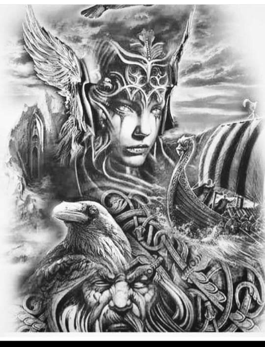 SeidrRune's tweet photo. #freya #valfreya #odin #raven #muninn #huginn #ship #thor #viking #norsemythology #artistunknow https://t.co/CoNWU63iyD