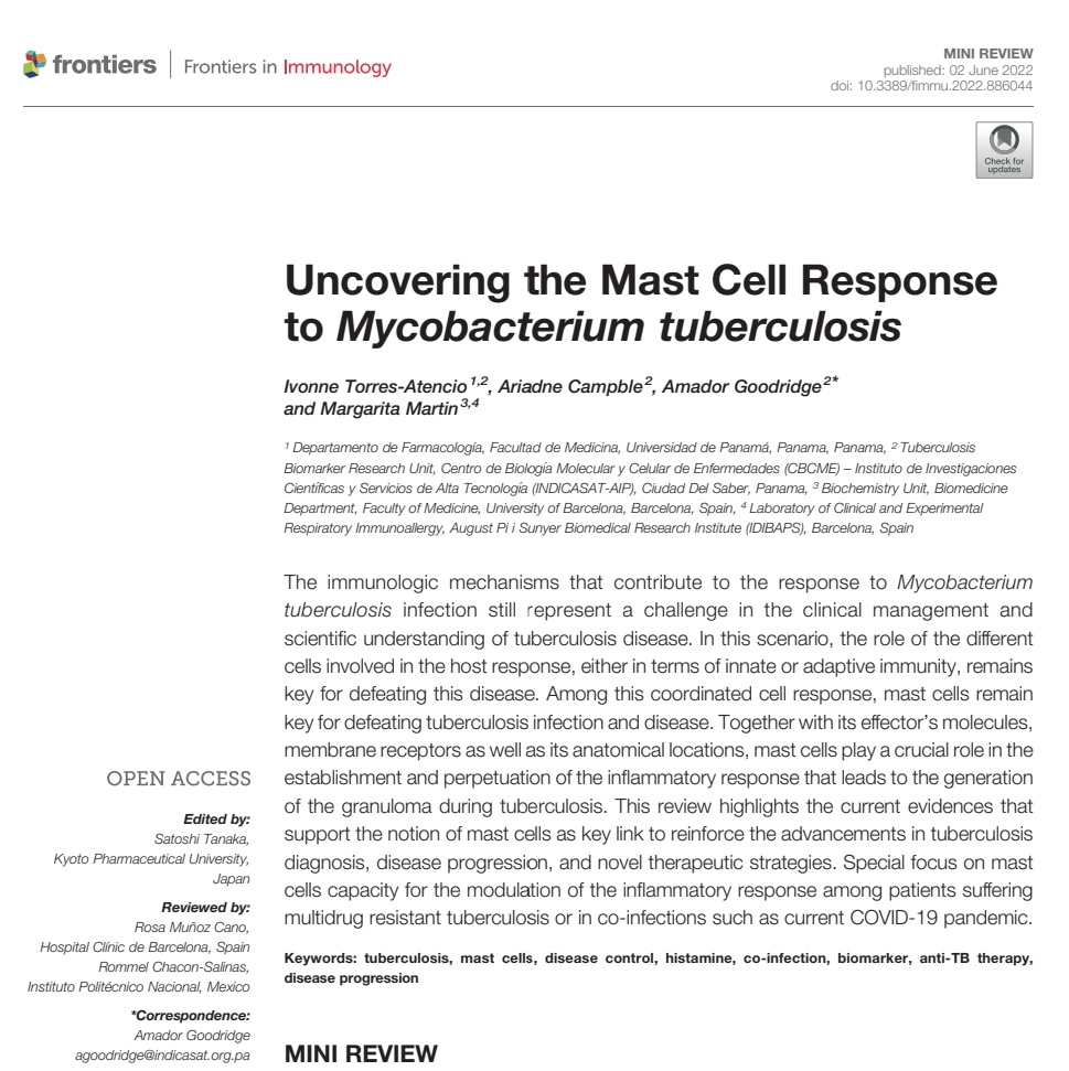 📌Compartimos nuestra última publicación, mini review en  Special Issue de la Revista Frontiers of Immunology. Trabajo en equipo junto a <a href="/amadorgj/">Amador Goodridge 🇵🇦</a> de <a href="/indicasat/">INDICASAT-AIP</a> Margarita Martin de <a href="/idibaps/">IDIBAPS</a> Ariadne Campble estudiante becaria de <a href="/senacyt/">Senacyt Panamá</a> y <a href="/negrita73bn/">Ivonne Torres-Atencio</a>  de la <a href="/UNIVERSIDAD_PMA/">Universidad dePanamá</a>