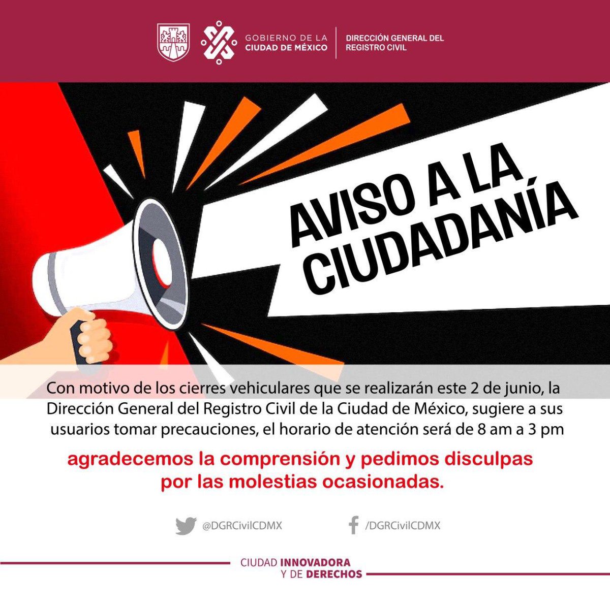 ‼️🚨 ATENCIÓN 🚨‼️
El #RegistroCivilCDMX, te informa: