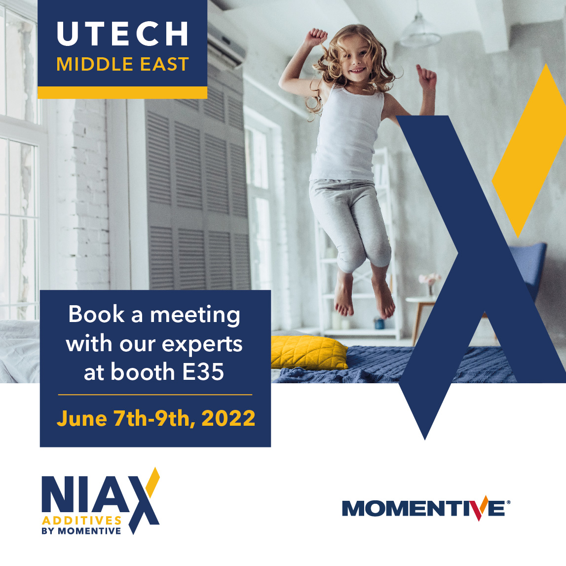 Momentive's tweet photo. Join us at Booth E35 as we present the new GeoCell™ Polyurethane Additives for Mattress in a Box application.
#polyurethane #foam #momentive #geocell #catalysts #surfactants #utech https://t.co/wQ1W43haQ9