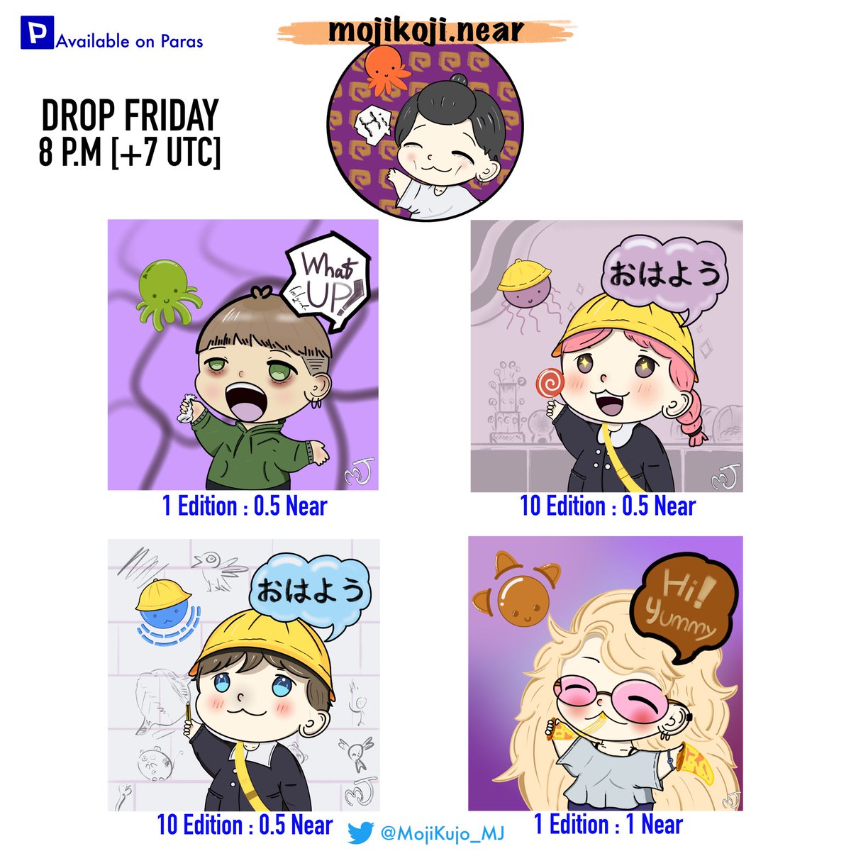 MojiKujo_MJ's tweet photo. HI !!!! I’m come back!!
Friday I will drop 4 character

Time drop
8:00 P.M [+7 UTC]

Available on Paras
https://t.co/VbYMWVMzA0

#NFTCommumity #NFTTHAILAND #PARASnft https://t.co/aveMxz1KfD