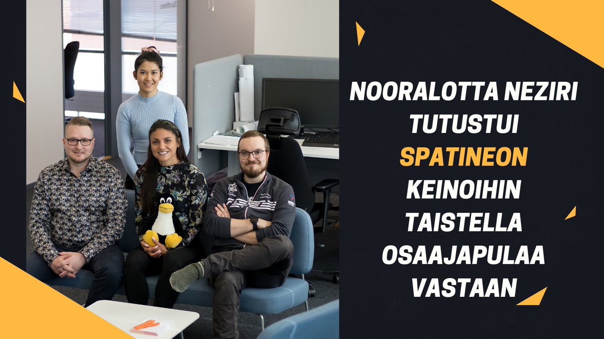 Spatineo Inc (@spatineo) on Twitter photo IT-alan osaajakilpailu on edelleen kovaa, ja työnantajien täytyy panostaa erottautumistekijöihin. “Ihan ensimmäisenä muhun teki vaikutuksen se, kuinka lämmin ja rento fiilis Spatineon toimistolla on”, <a href="/NooralottaNezir/">Nooralotta Neziri</a> kertoo vierailustaan Spatineolla.
🔗 spatineo.com/fi/nooralotta-… IT-alan osaajakilpailu on edelleen kovaa, ja työnantajien täytyy panostaa erottautumistekijöihin. “Ihan ensimmäisenä muhun teki vaikutuksen se, kuinka lämmin ja rento fiilis Spatineon toimistolla on”, <a href="/NooralottaNezir/">Nooralotta Neziri</a> kertoo vierailustaan Spatineolla.
🔗 spatineo.com/fi/nooralotta-…