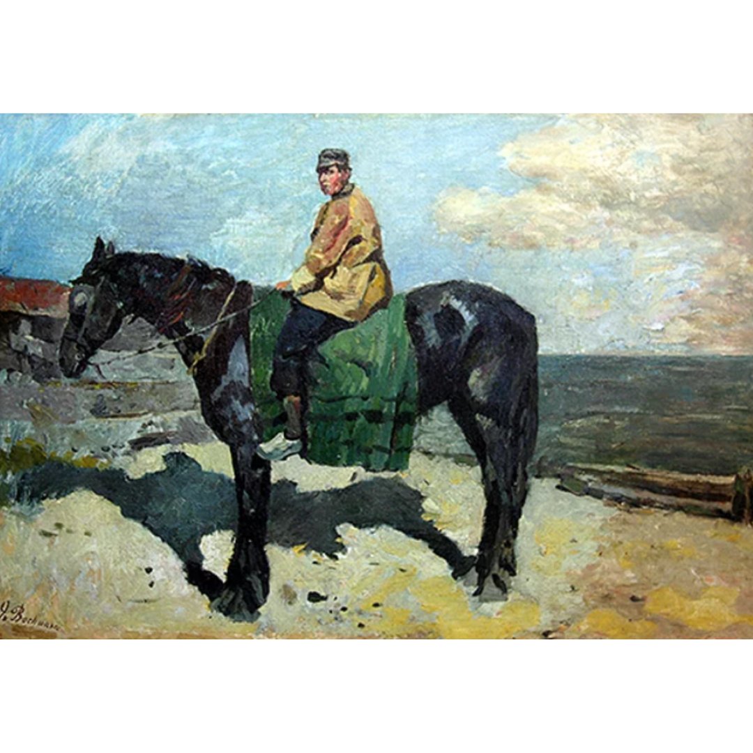 Gregor Bochmann (1850 – 1930)
#Germany - #Estonian #Artist)
#Artworks Called #Horseman by the Sea (1900s)
and #Animals on a #pastureeggs 
#watercolor on paper and #Oilonwood